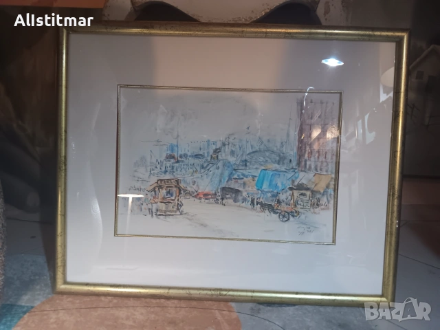 Картина, пастел, 'Пирея', подписана, датирана, снимка 7 - Картини - 53048634