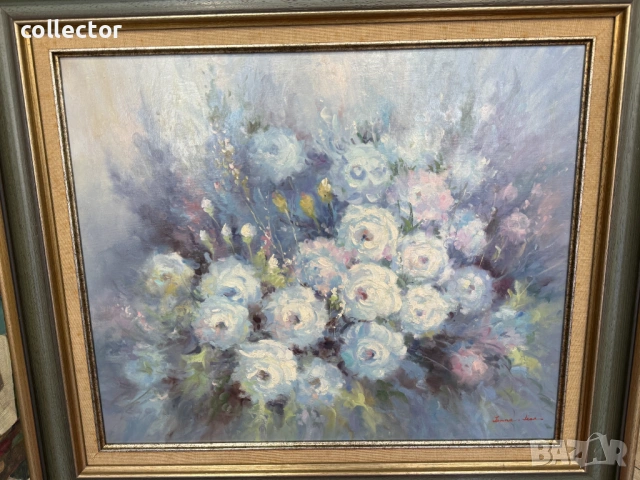 Mаслен живопис върху платно с цветя. №7873, снимка 2 - Антикварни и старинни предмети - 53494403