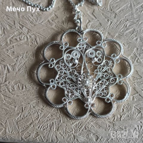 Стар сребърен синджир с висулка филигран (160), снимка 6 - Колиета, медальони, синджири - 40838058