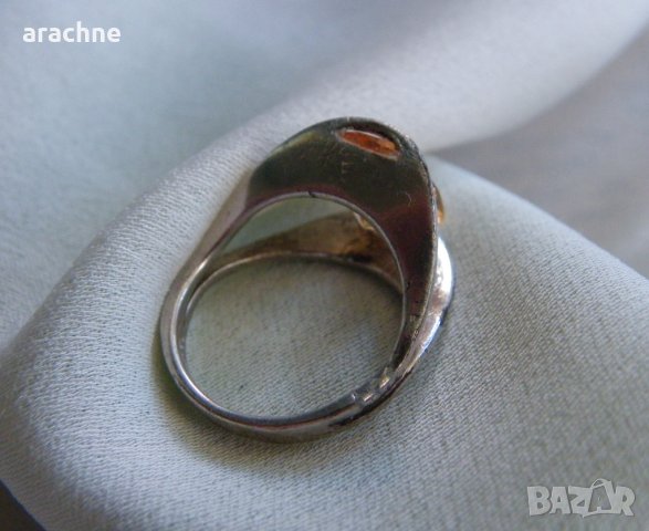 Стар западноевропейски сребърен пръстен с голям турмалин, снимка 3 - Пръстени - 44144253