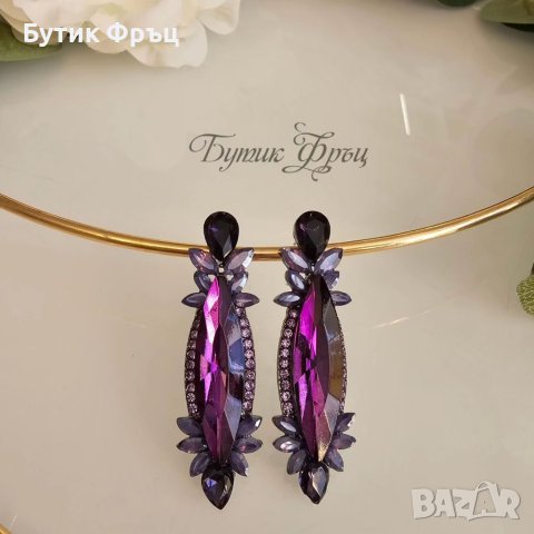 Обеци лилави кристали , снимка 2 - Обеци - 41552676