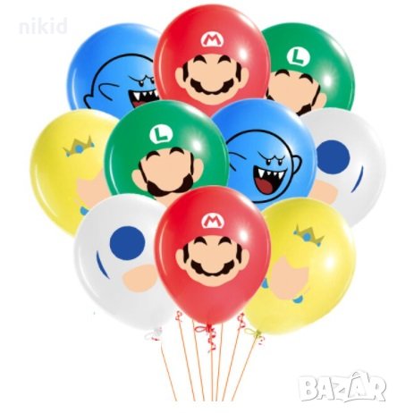 Супер Марио Super Mario Обикновен надуваем латекс латексов балон парти хелий или газ, снимка 5 - Други - 27388751