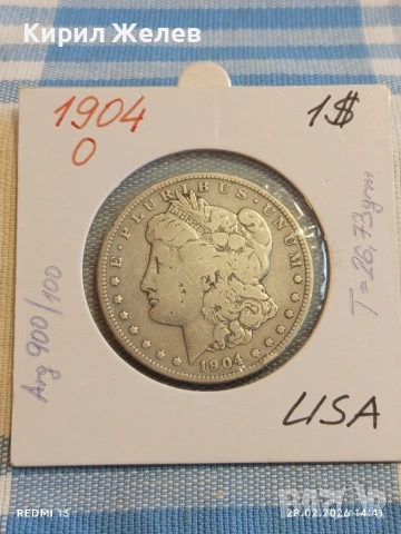 Сребърна монета 1 долар 1904г. САЩ уникат за КОЛЕКЦИОНЕРИ 50756, снимка 7 - Нумизматика и бонистика - 53656673
