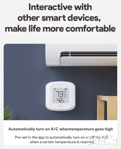 Смарт Zigbee Сензор за температура и влажност Вътрешен хигрометър и термометър с LCD дисплей , снимка 2 - Друга електроника - 50534112