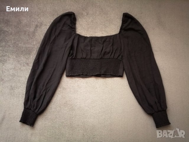 Parallel Lines къса дамска блуза с дълги буфан ръкави в черен цвят р-р M, снимка 13 - Блузи с дълъг ръкав и пуловери - 42193418
