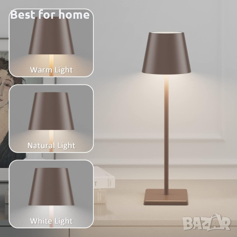 Комплект от 2 бр ЛЕД акумулаторни лампи- кафяви-метал, снимка 3 - Настолни лампи - 44694768