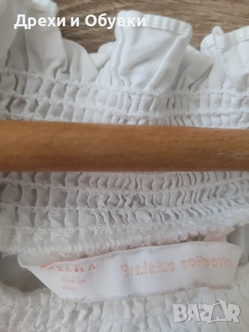 Бяла блуза с бродирани цветя ZARA , снимка 4 - Ризи - 52627956