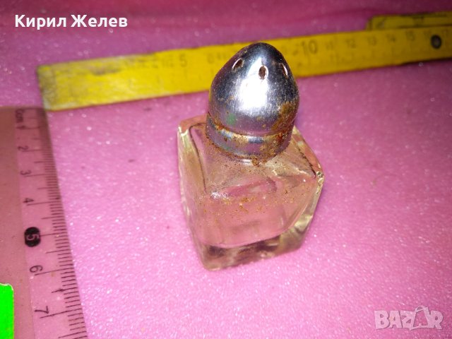 СТАРА СТЪКЛЕНА РЕТРО СОЛНИЧКА със СРЕБРИСТО МЕТАЛНО КАПАЧЕ За КОЛЕКЦИЯ ДЕКОРАЦИЯ МЕХАНА 42946, снимка 7 - Други ценни предмети - 44312565