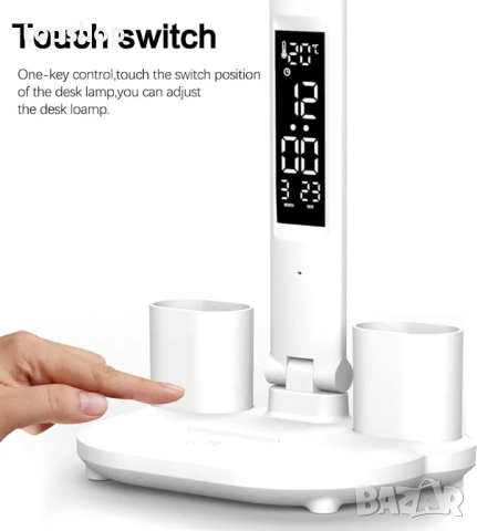 Чисто нова KISUFU Двойна LED настолна лампа с часовник и температурен дисплей, 3 цветни температури, снимка 4 - Настолни лампи - 52373147