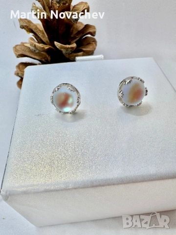 Сребърни обеци с лунен камък , снимка 9 - Обеци - 53160547