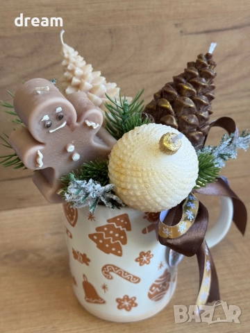 Коледна аранжировка с ароматни соеви свещи, снимка 6 - Декорация за дома - 52281600