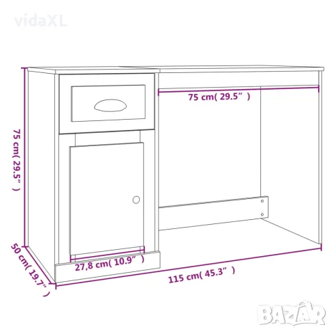 vidaXL Бюро с чекмедже, черно, 115x50x75 см, инженерно дърво, снимка 10 - Бюра - 56147991