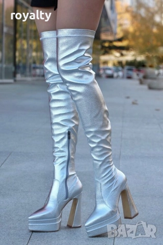 Чизми на ток - сребриста кожа