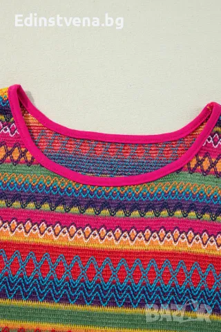 Дамска блуза с етно жакардов десен и къси ръкави с пискюли, снимка 8 - Други - 50130058