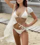 Бански костюм от две части, допълнен с красиво бяло плетено парео., снимка 2