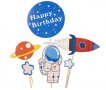Космонавт Ракета планета Happy Birthday сет топери клечки декор за торта украса парти Рожден Ден, снимка 3