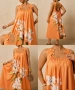 Прекрасна клоширана макси ефирна дълга лятна рокля в оранжево с ефектни широки презрамки + вързалка , снимка 1