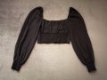 Parallel Lines къса дамска блуза с дълги буфан ръкави в черен цвят р-р M, снимка 13