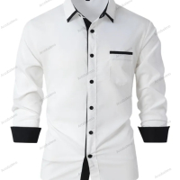Мъжка бизнес вталена ежедневна риза с цветни блокове, Риза с дълъг ръкав, 8цвята , снимка 12 - Ризи - 44839754