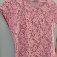 Блуза с дантела цвят пепел от рози , снимка 2 - Тениски - 41666953