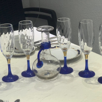 Чаши за вино с кана от синьо стъкло, снимка 1 - Чаши - 44745471