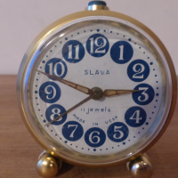 Будилник часовник Слава 2 крачета син корпус, снимка 3 - Антикварни и старинни предмети - 44795053