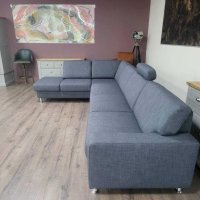 Сив ъглов диван от плат с фунция сън ZE-EM09002, снимка 4 - Дивани и мека мебел - 44216053
