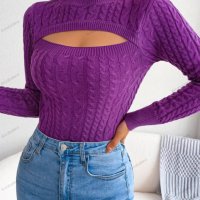 Дамски пуловер с изрязан дълъг ръкав с кръгло деколте, 3цвята - 023, снимка 8 - Блузи с дълъг ръкав и пуловери - 39894802
