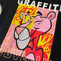 2 цвята дамски памучни тениски Oversize широк модел Pink panther, снимка 3 - Тениски - 39867106