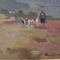 Атанас Михов Пейзаж с пастир от село Бов 1940те години, снимка 6 - Картини - 38776951