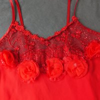 M/L ефирна червена шифонена нощничка с рози, снимка 8 - Бельо - 42240734