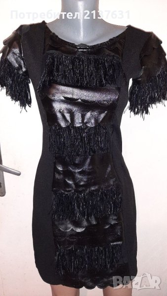 НОВА  ! ДАМСКА ЕЛЕГАНТНА  ЧЕРНА РОКЛЯ- комбинация с КОЖА - Размер S / M , снимка 1