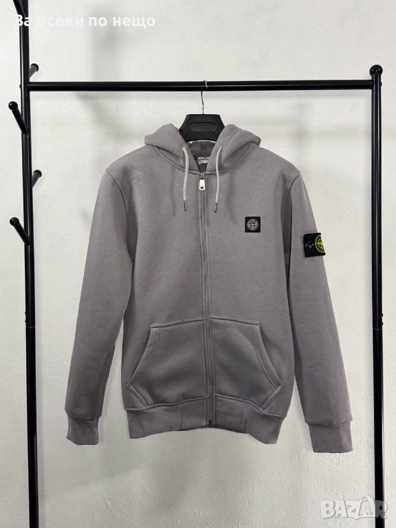Stone Island Мъжки Сив Суитшърт Със Шито Лого И С Качулка🔝Худи Код V.B.78, снимка 1