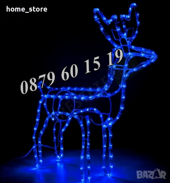 Коледен светещ елен, коледен елен височина 90 см, синя светлина, снимка 1
