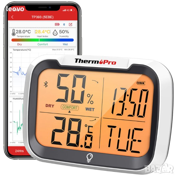 Bluetooth термометър с хигрометър - ThermoPro TP-393.  Българско упътване, снимка 1