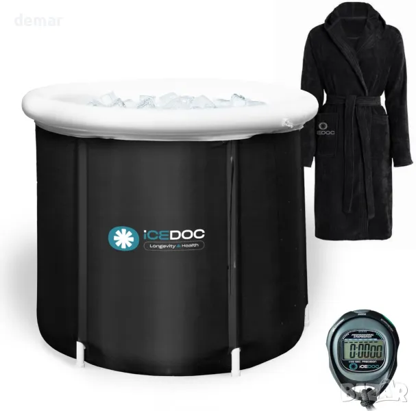 Icedoc Recovery Pod XL, Студена ледена вана със защитен капак, халат за баня с качулка, хронометър, снимка 1