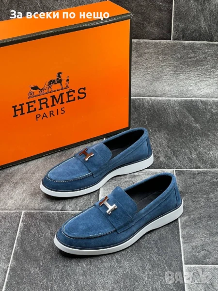 Hermes Мъжки Сини Мокасини Естествена Кожа Хермес Код E537, снимка 1