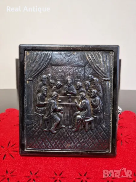 Красива антикварна сребърна икона Тайната вечеря- Сертификат , снимка 1