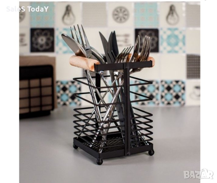 Поставка за кухненски прибори, черен метал, снимка 1