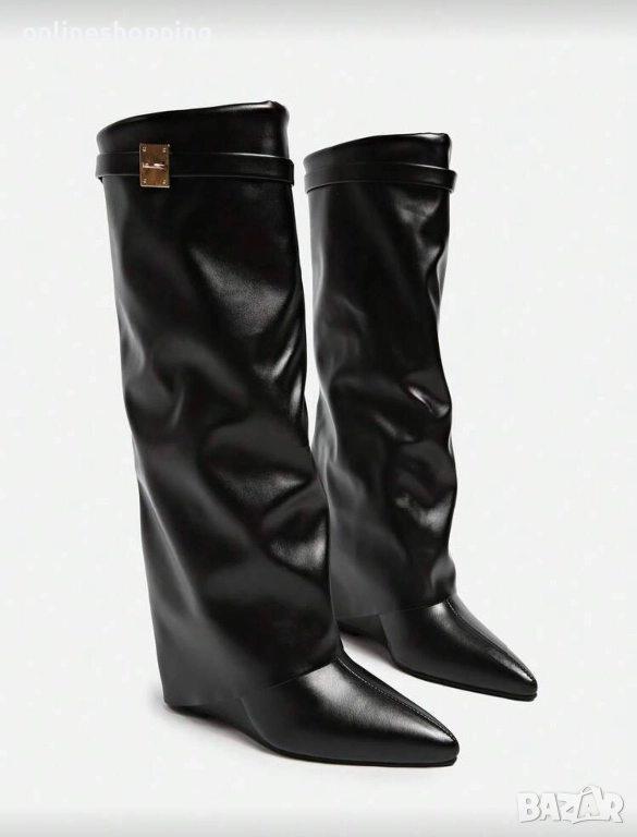 **НОВИ** Дамски елегантни черни ботуши със скрит ток, снимка 1