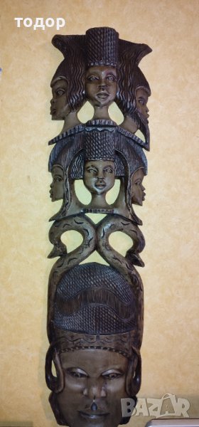 триИзмерна Дърворезба Абанос Африкански Глави , снимка 1