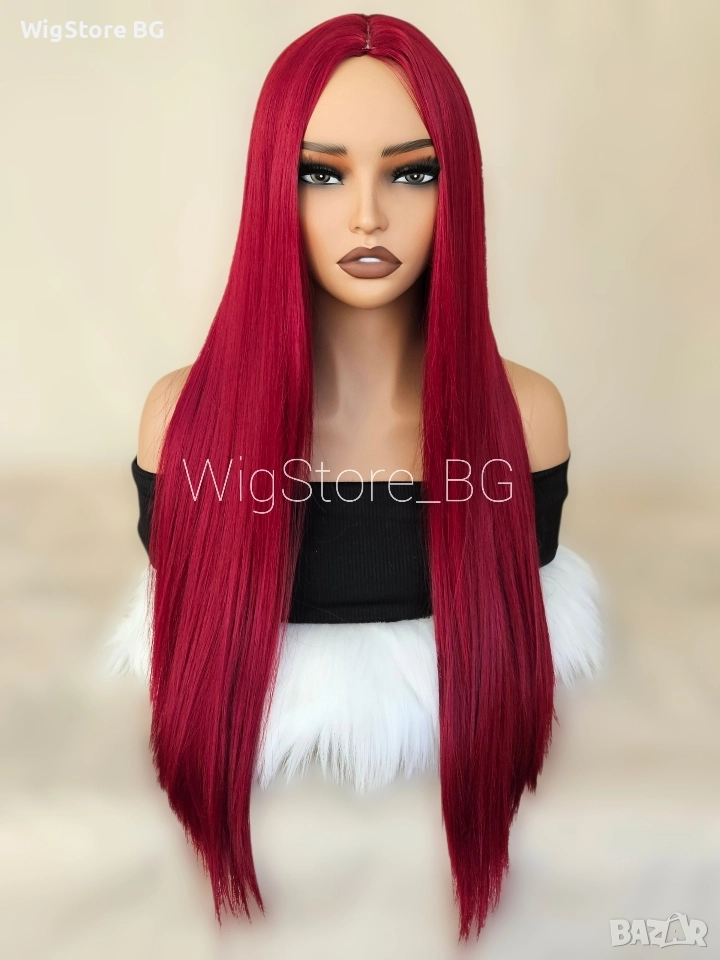 Дълга права червена перука без бретон, снимка 1