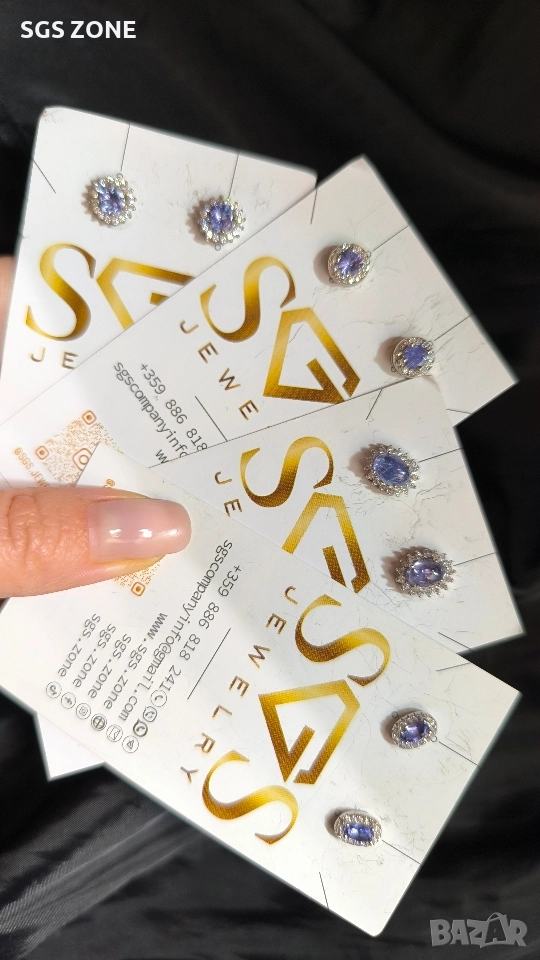 Сребърни обеци с естествен танзанит., снимка 1