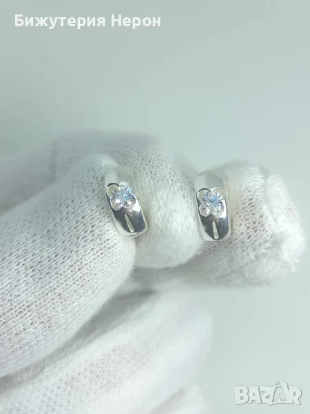 Сребърни обеци с циркони, снимка 1