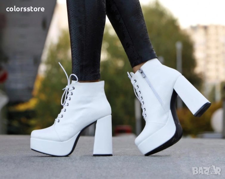 Боти на ток - бяла кожа - NK9, снимка 1