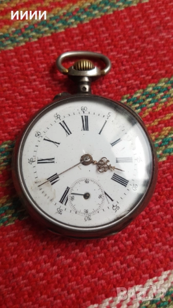 Швейцарски сребърен джобен часовник , снимка 1