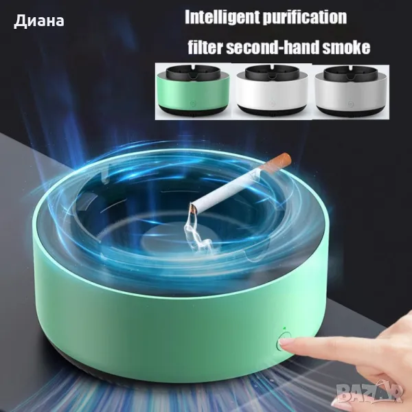 Бездимен пепелник с филтър против дим, премахващ дима и миризмата чрез директно засмукване, снимка 1
