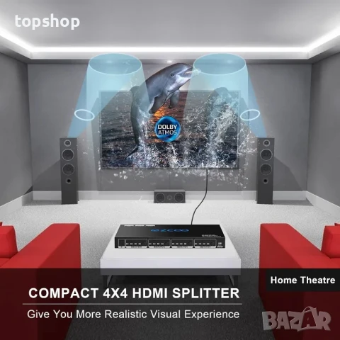 ЧИСТО НОВ EZ MX44HAS2 HDMI матричен суич 4X4 4K 60Hz 4:4:4 HDR + аудио канал - HDCP 2.2 HDMI 2.0 4x4, снимка 4 - Суичове - 50542378