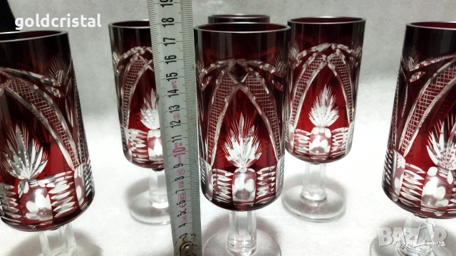кристални чаши цветен червен кристал , снимка 3 - Антикварни и старинни предмети - 52682628