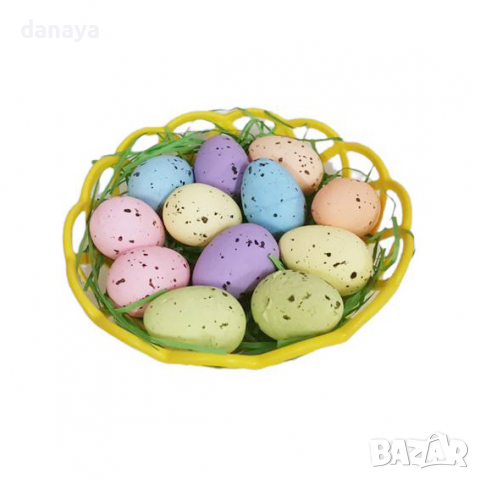 2836 Малко великденско панерче с шарени яйца и тревичка, снимка 4 - Декорация за дома - 36463510